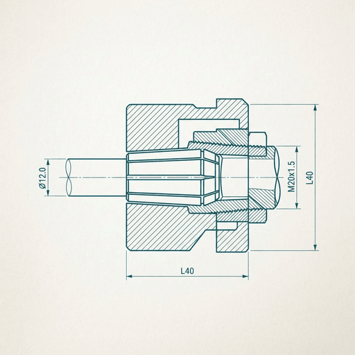 A technical drawing of a collet, the mechanical sleeve that grips a tool so it cannot slip.