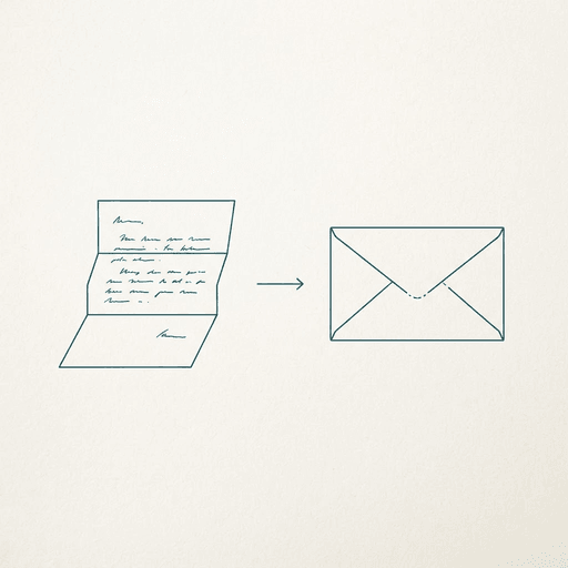 A single handwritten letter turning into a plain email envelope, symbolizing a voice sample turning into a reminder.